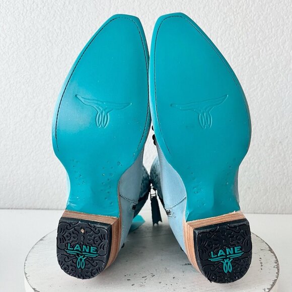 Lane COSSETTE Womens Cowboy Booties 8 Western Cowgirl Boots Blue Leather Short - Picture 8 of 13
